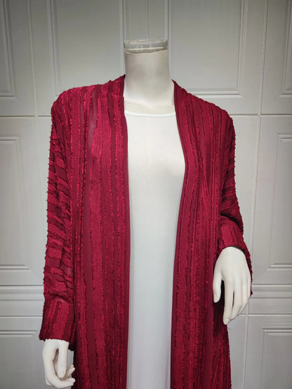 Uni Fashion Muslim Kimono Abaya Solid Striped Retro Ethnic Cardigan Robe Dubai Middle Eastern Saudi Arabia Eid Clothes 2025.