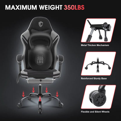 GC-RC05 Gaming-Stuhl, Stoff-Computerstuhl mit Zwei-Punkt-Massagebürostuhl, ergonomischer Stuhl mit verbreitertem Kissen mit Taschenfeder