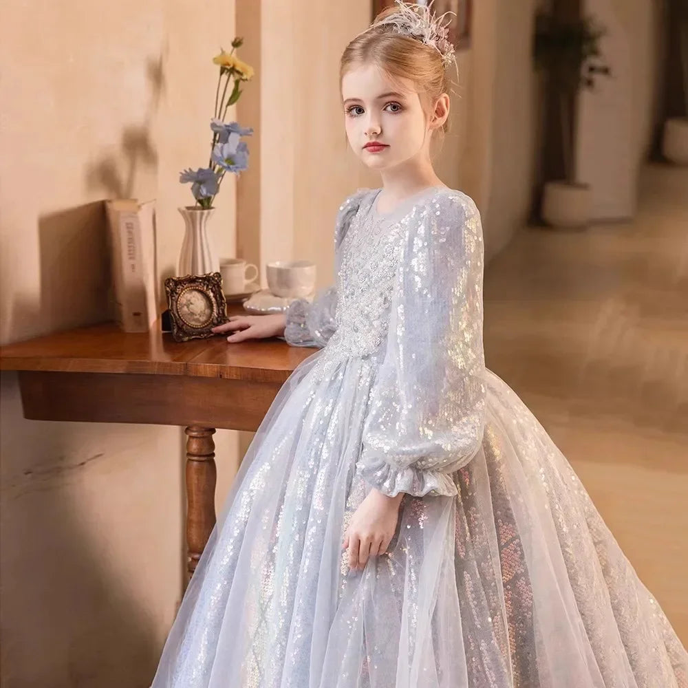 Mädchen Prinzessin Kleid Langarm Herbst Klavier Leistung Kleider Geburtstag Party Blumenmädchen Hochzeit Kinder Kleidung Abend.