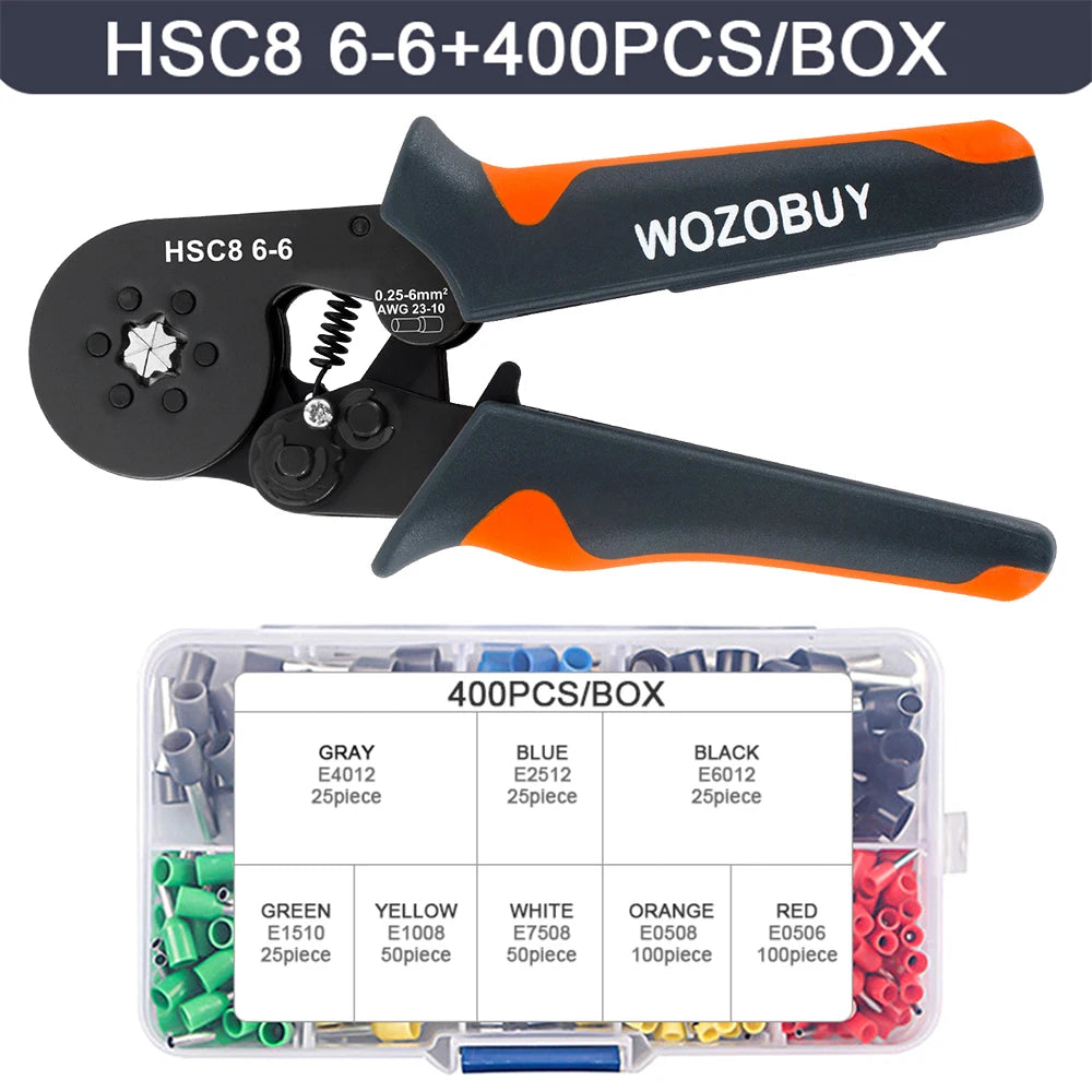 Sechseckiges, selbstverstellbares Ratschen-Aderendhülsen-Crimpwerkzeug-Set, 23–7 AWG, 0,25–10 mm2, Crimp-Set mit Aderendhülsen, Drahtklemmen