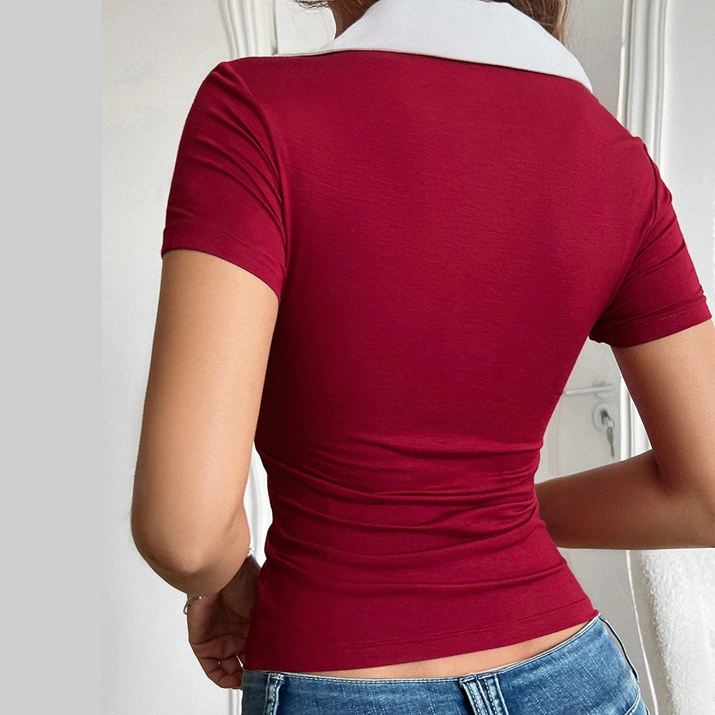 For Casual Outings Breathable Shirt Color Contrast Casual Daily Wear L M Retro Style Women's T-shirt Breathable