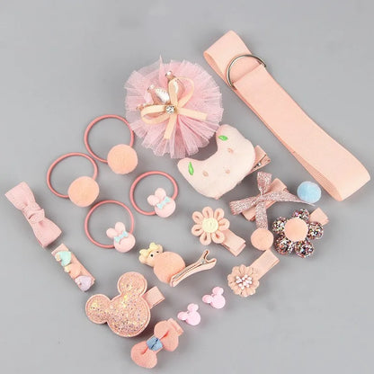 18 Pcs Hair Clip Set Cute Hair Accessories Girl Cartoon Hair Clip Headwear Bow Flower Animal Hairpin Hair Ring Box Not Included.