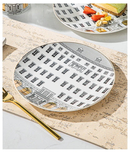 European-style Roman Architecture Ceramic Disc Coffee Cup Snacks Main Course Plate Kitchen Tableware Coffee Mug Storage Tray.