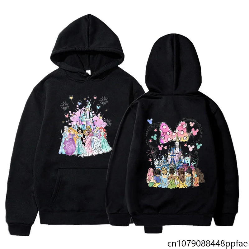 Disney Princess Castle Printed Hoodie Women's Casual Outdoor Sweatshirt Cartoon Disney Princess Clothing Tops Hoodie.