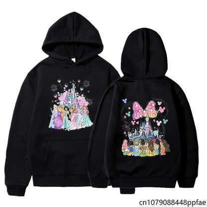 Disney Princess Castle Printed Hoodie Women's Casual Outdoor Sweatshirt Cartoon Disney Princess Clothing Tops Hoodie.