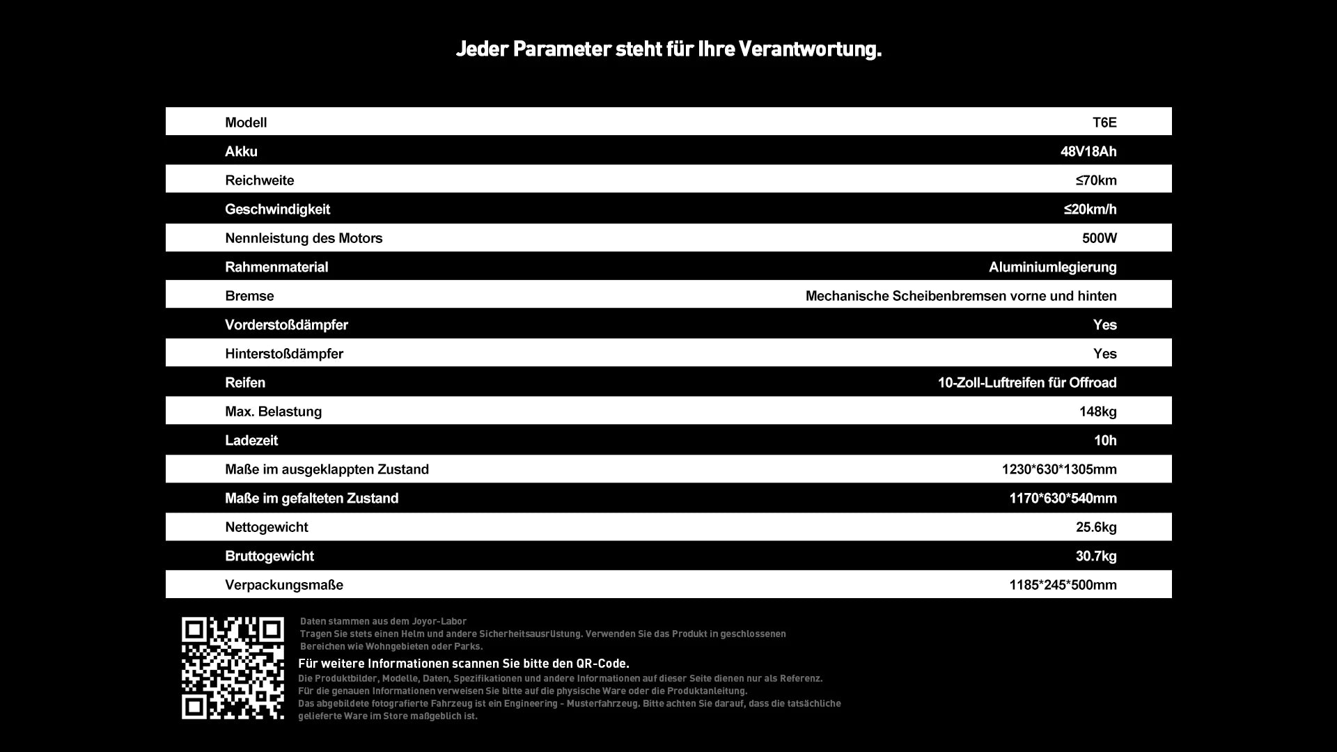 JOYOR T6E(ABE) Electric Scooter 500W Motor 48V18AH Battery Escooter 20 km/h Max Speed≤ 70 Range 10 "Tire Foldable E-Scooter ﻿.