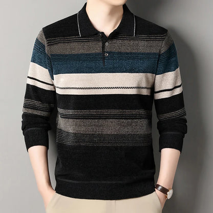 Men's Lapel Knit Pullover Sweater Autumn Winter Thick Warm Tops Casual Polo Collar T-shirt Knitting Polo Sweaters.