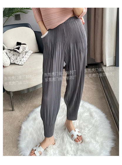 Miyake Life Pleated Pants Loose Harem Pants Women's Summer Thin Fashion Versatile Nine-minute Calf Pants