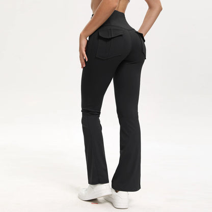 Damen-Leggings mit ausgestellten Taschen, weiche Yoga-Hose im Cargo-Stil, hohe Taille, schmale Hose, Fitness- und Bodybuilding-Sportbekleidung