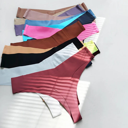 Seamless Thong Women Panties Sexy G String Ice Silk Underwear T Back Sports Yoga Girls Briefs Traceless Plus Size S-XL.