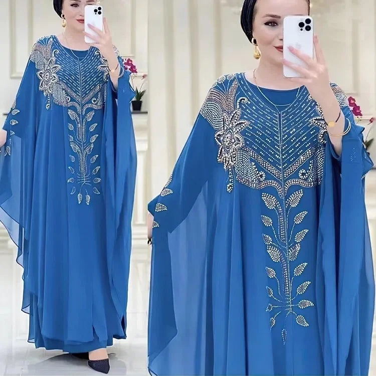 Abayas Für Frauen Dubai Luxus 2024 Chiffon Boubou Muslimischen Mode Kleid Kaftan Marocain Hochzeit Party Anlässe Djellaba Frauen