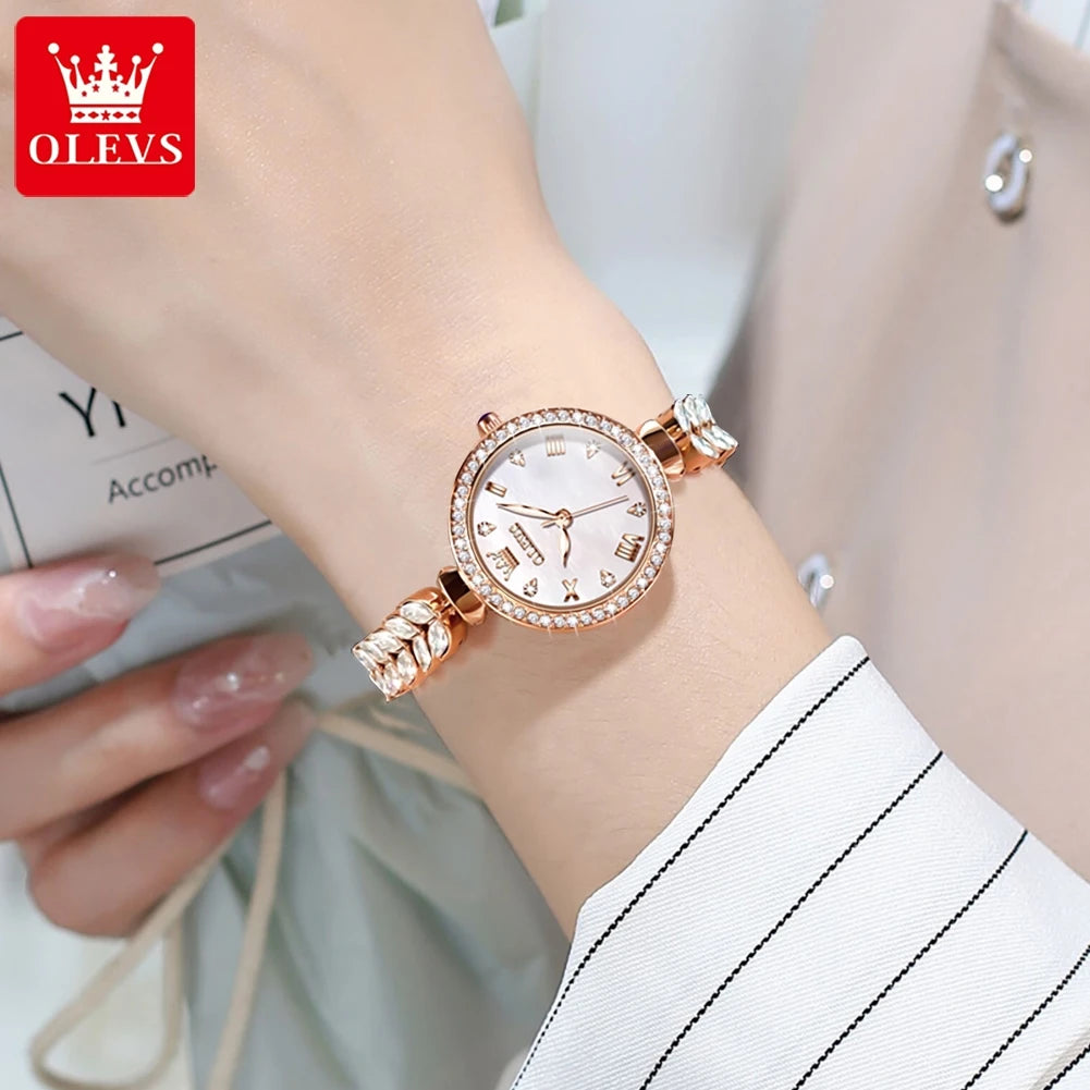 OLEVS 9971 Women's Watches Elegant Fashion Original Wristwatch Waterproof  Fish Bone Strap Luminous Hand Diamond Bezel Reloj.