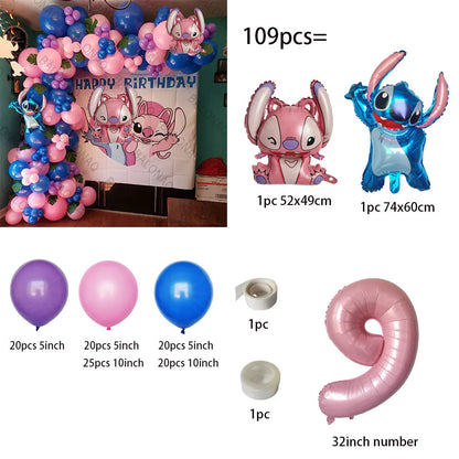 1set Disney Lilo & Stitch Thema Geburtstag Party Luftballons Bogen Girlande Kette Kit Kinder Aufblasbare Spielzeug Globos Geschenke liefert.