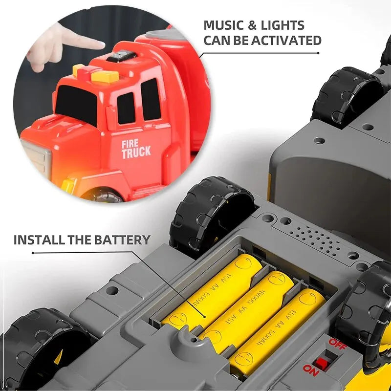 5pcs Kids Toy Construction Vehicles Transport Truck Carrier Toy Truck For Toddler Boys Girls Fire Truck Gift For Boys And Girls.