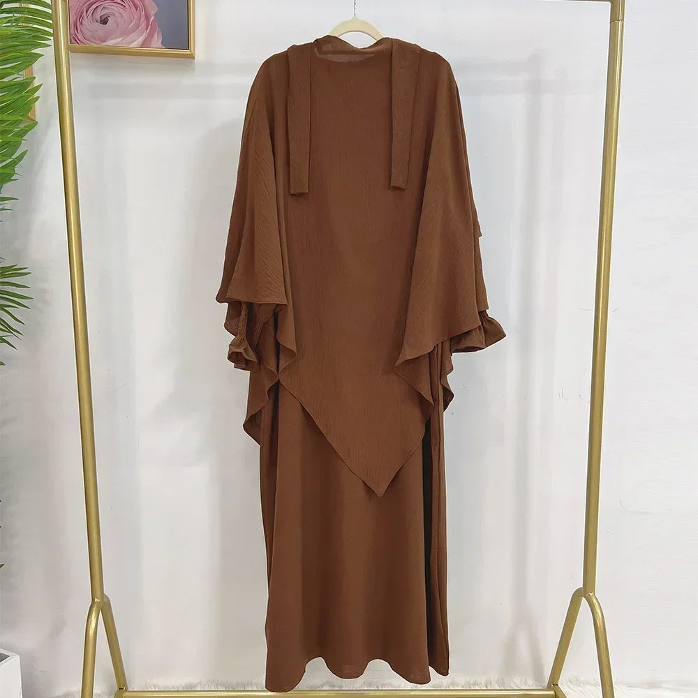 Extra Long Khimar and Abaya Jilbab 2 Piece Set Muslim Woman Prayer Garment Islamic Outfit Ramadan Eid Hijab Dress Dubai Turkey