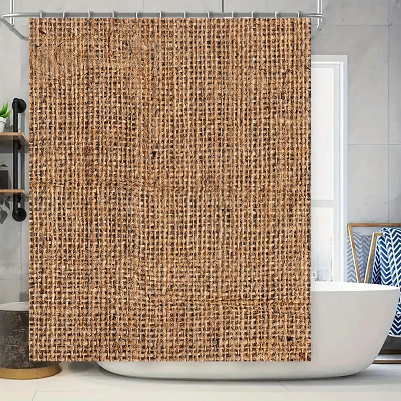 Duschvorhang aus natürlicher Jute, rustikaler gewebter wasserdichter Stoff für Badezimmerdekoration in brauner Farbe (180 x 180 cm), AliExpress