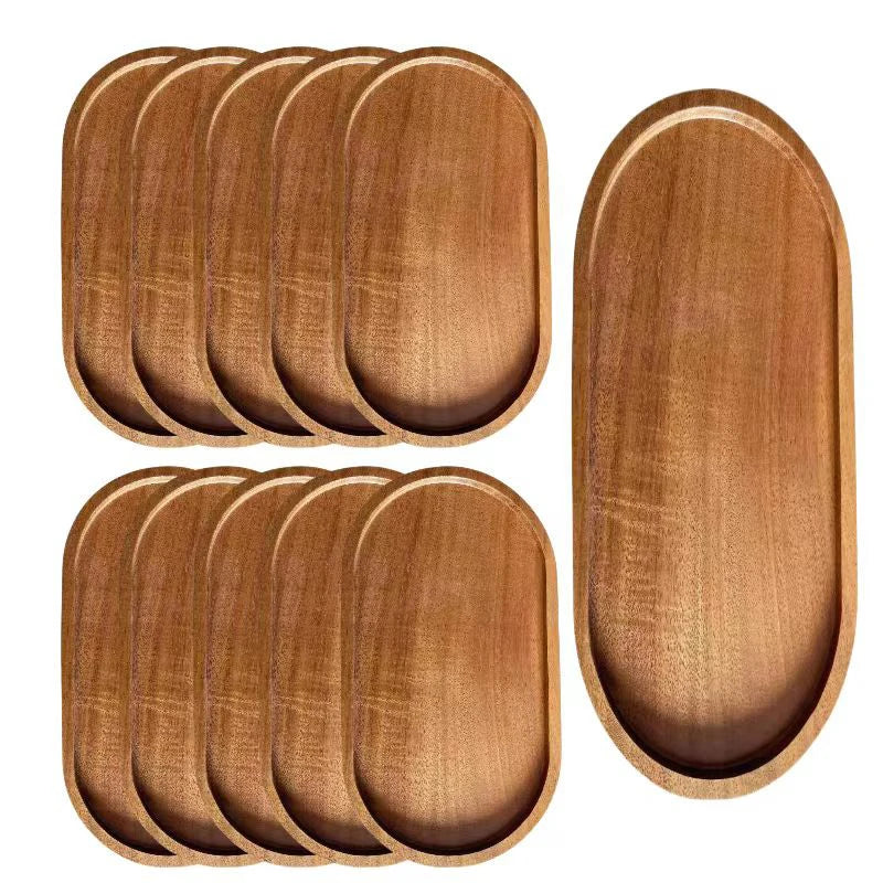 1PC Wooden Serving Trays Oval Wood Tray Platters for Serving Food Dishes Dinner Plates Solid Wood Round Dessert Plate.