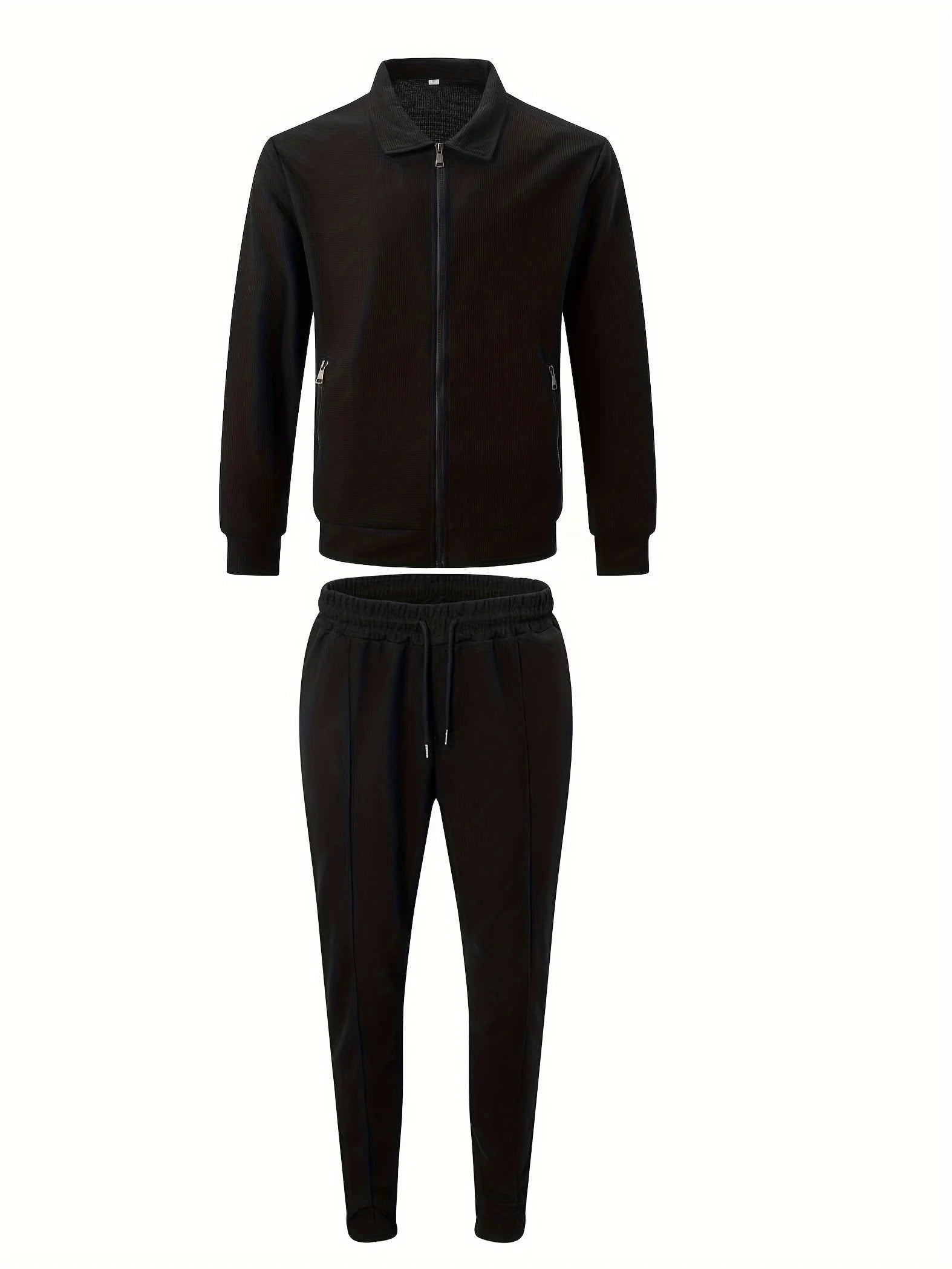 Men's Slim Fit Jacket with Zipper Pocket, Long Sleeved Sportswear, Cardigan Jacket Set, Long Pants, Elegant, two-Piece Set.