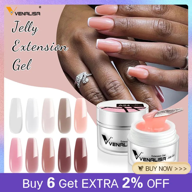 15ml Venalisa Jelly Extension Nail UV Construction Gel French Glitter Poly Nail Gel Clear Natural Camouflage Color Fibre Varnish.
