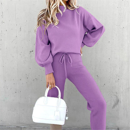 2 Piece Suit Sports for Women's Solid Color Fashion Casual Outfits Set Loungewear Long Sleeve Wide Leg Pants Streetwear