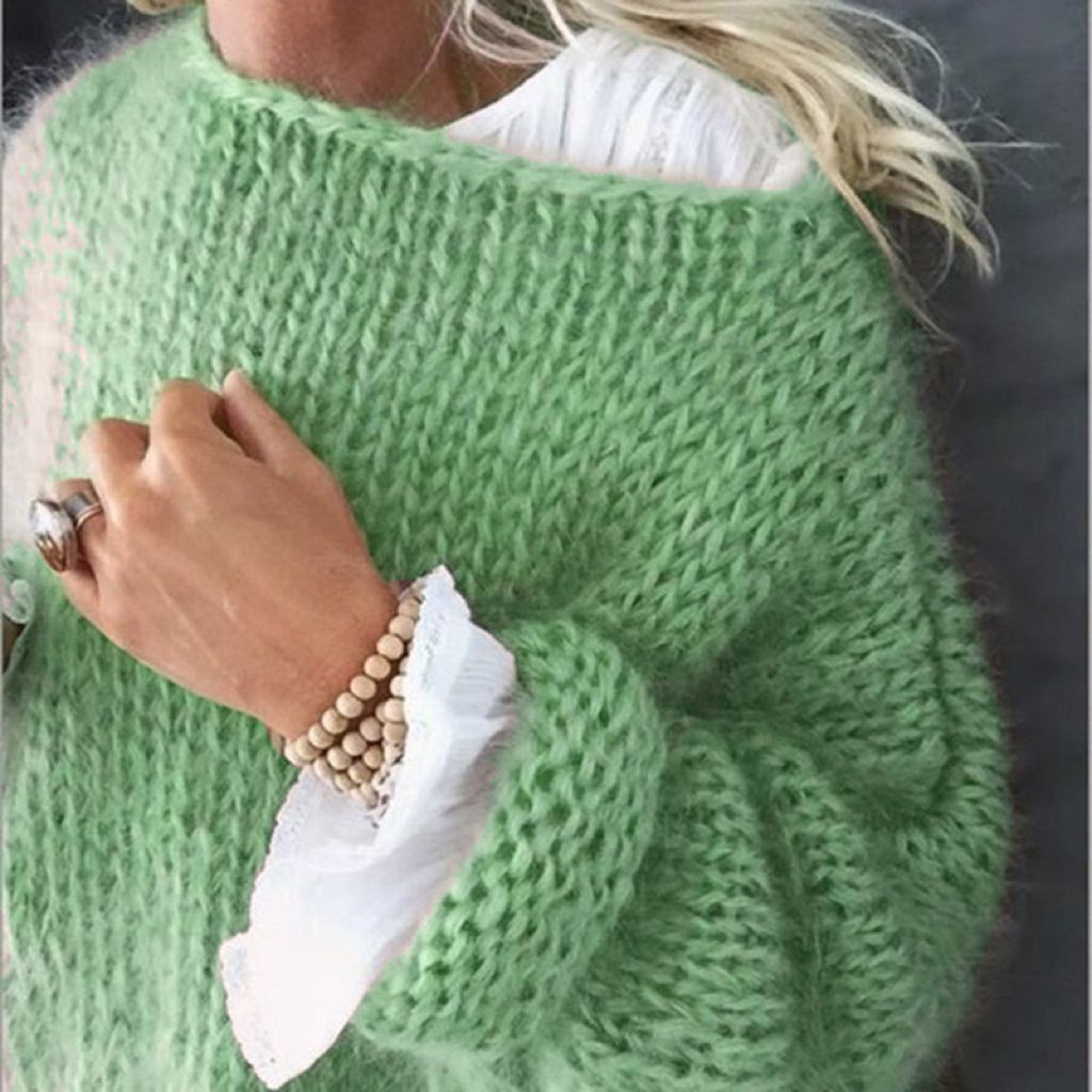 Frauen Pullover Gestrickte Lose Feste Pullover Regelmäßige Volle Hülse Dicke Splice Jumper Rundhals Casual Top 2023 Herbst Winter.