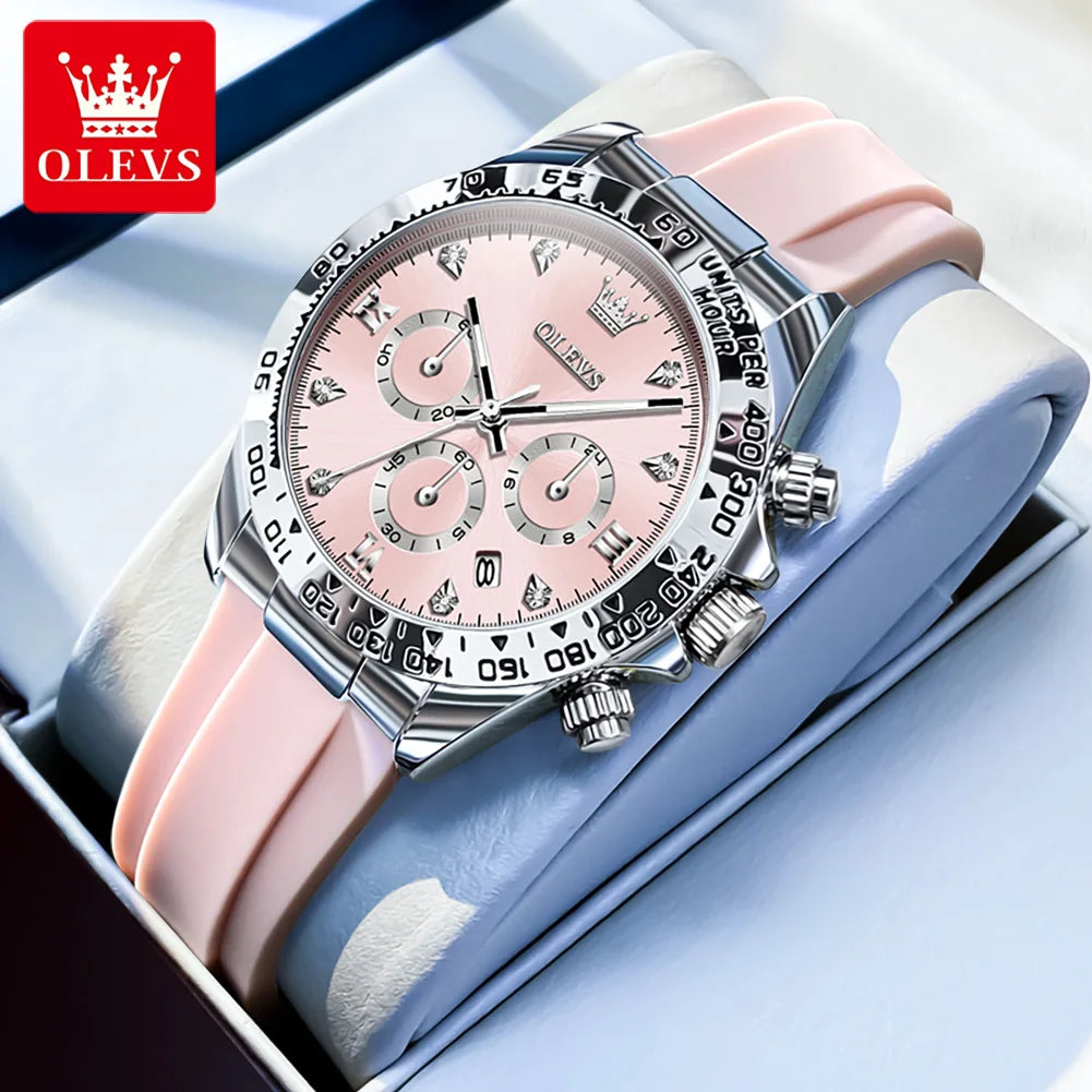 OLEVS Top Luxury Elegant Watch for Women Waterproof Luminous Ladies Watch Light Blue Silicone Strap Quartz Women's Watches Reloj.