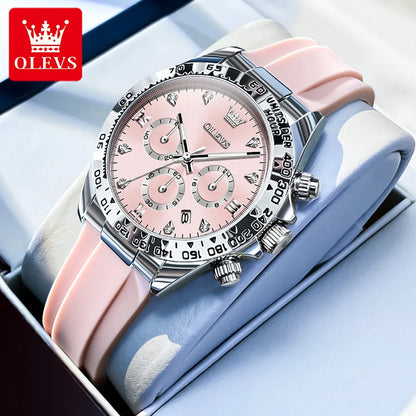 OLEVS Top Luxury Elegant Watch for Women Waterproof Luminous Ladies Watch Light Blue Silicone Strap Quartz Women's Watches Reloj.