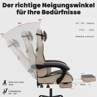 SUKIDA Ergonomischer Racing-Gaming-Stuhl, verstellbar, drehbar, mit Kopfstütze und Lordosenstütze für Büro und Gaming
