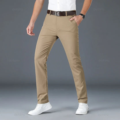 2025 Spring Autumn New Men's Straight Casual Pants Business Fashion Khaki Grey Red Black Solid Color Trousers Plus Size 38 40.