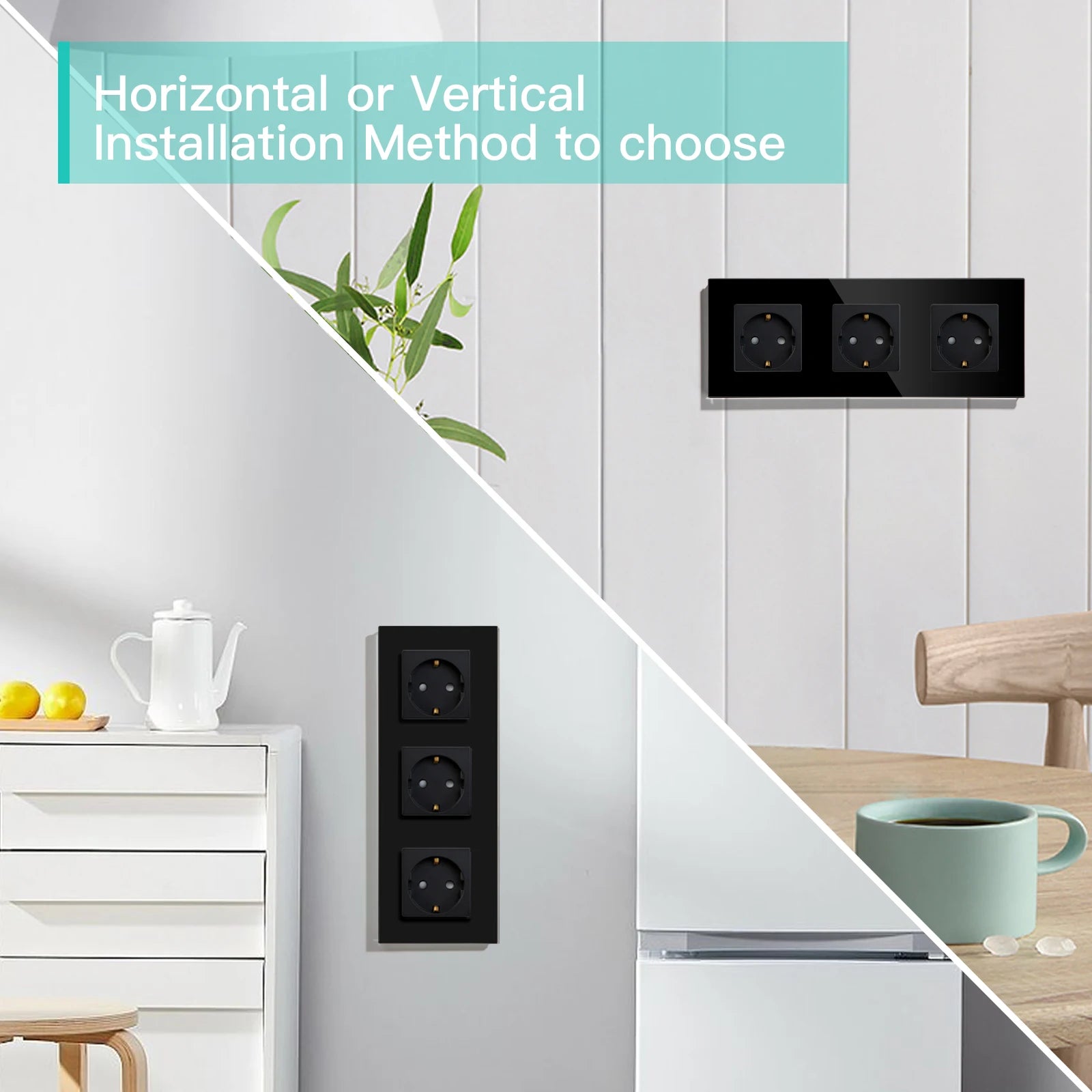 BSEED Einzel-EU-Glassteckdose mit USB-Wandsteckdosen, doppelte Steckdosen, dreifache Steckdosen, USB-Typ-C-Anschlüsse, Schwarz, 16 A.