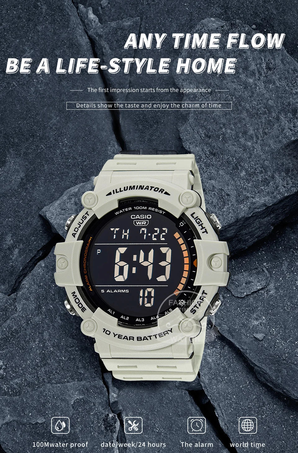 Casio Men's Watch Large Dial Sporty Model Stylish Cool Multifunctional Watches AE-1500WH-8B2.