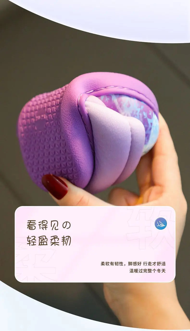 Disney Princess Elsa Winter Children's Heel Cotton Slippers Girls' Warm Frozen Kids' Cotton Black Purple Flats Shoes Size 24-40.