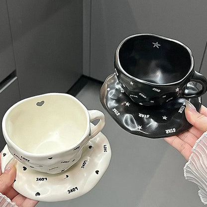 240ml Irregular Ceramic Coffee Cup and Saucer High Appearance Level Afternoon Teacup Office Home Milk Cup Water Cups for Couples.