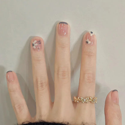 24pcs Detachable Short Press on Nails Y2k rhinestone False Nails with Glue Ballet Sweet Cool Girls Artificial False Nails Tips