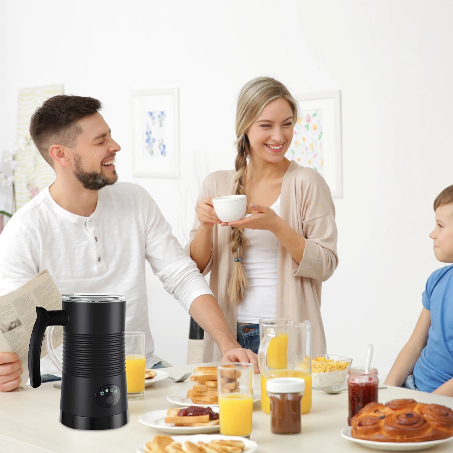 Automatic 4-in-1 Hot Cold Electric Milk Frother 350ML 400W Foam Maker Latte Cappuccino Coffee Warmer Home Barista Kitchen.