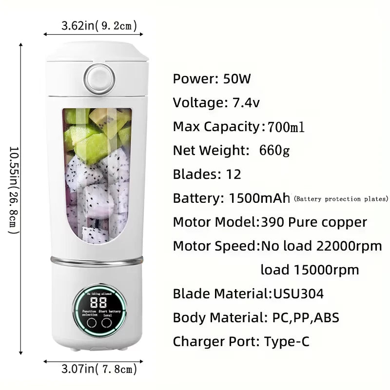 New Portable Juice Maker Blender for Shakes Smoothie 700ML Durable Juicer Steel Blades 2 In 1 Blender Bottle Smoothie Portable