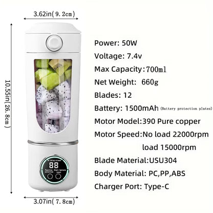 New Portable Juice Maker Blender for Shakes Smoothie 700ML Durable Juicer Steel Blades 2 In 1 Blender Bottle Smoothie Portable