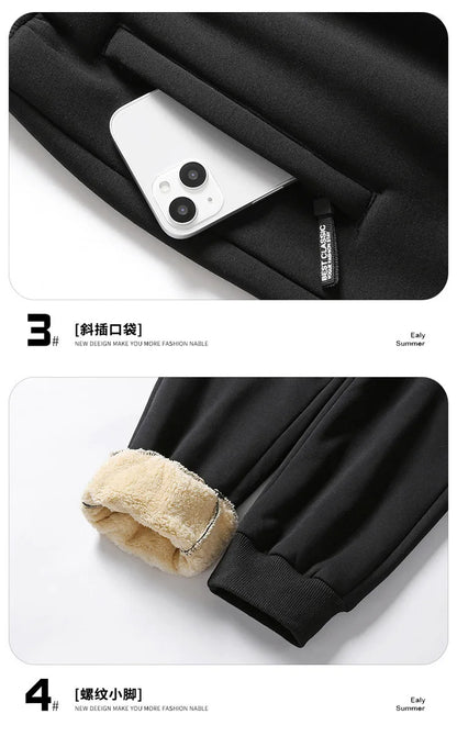 Winter Men's Cotton Fleece-Lined Sweatpant Men Plush Thick Lambswool Thermal Drawstring Trousers Casual Comfortable Sports Pants