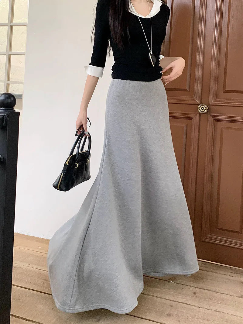 high quality Korean-style  trumpet skirt women waist fall  design knitted long skirt female.