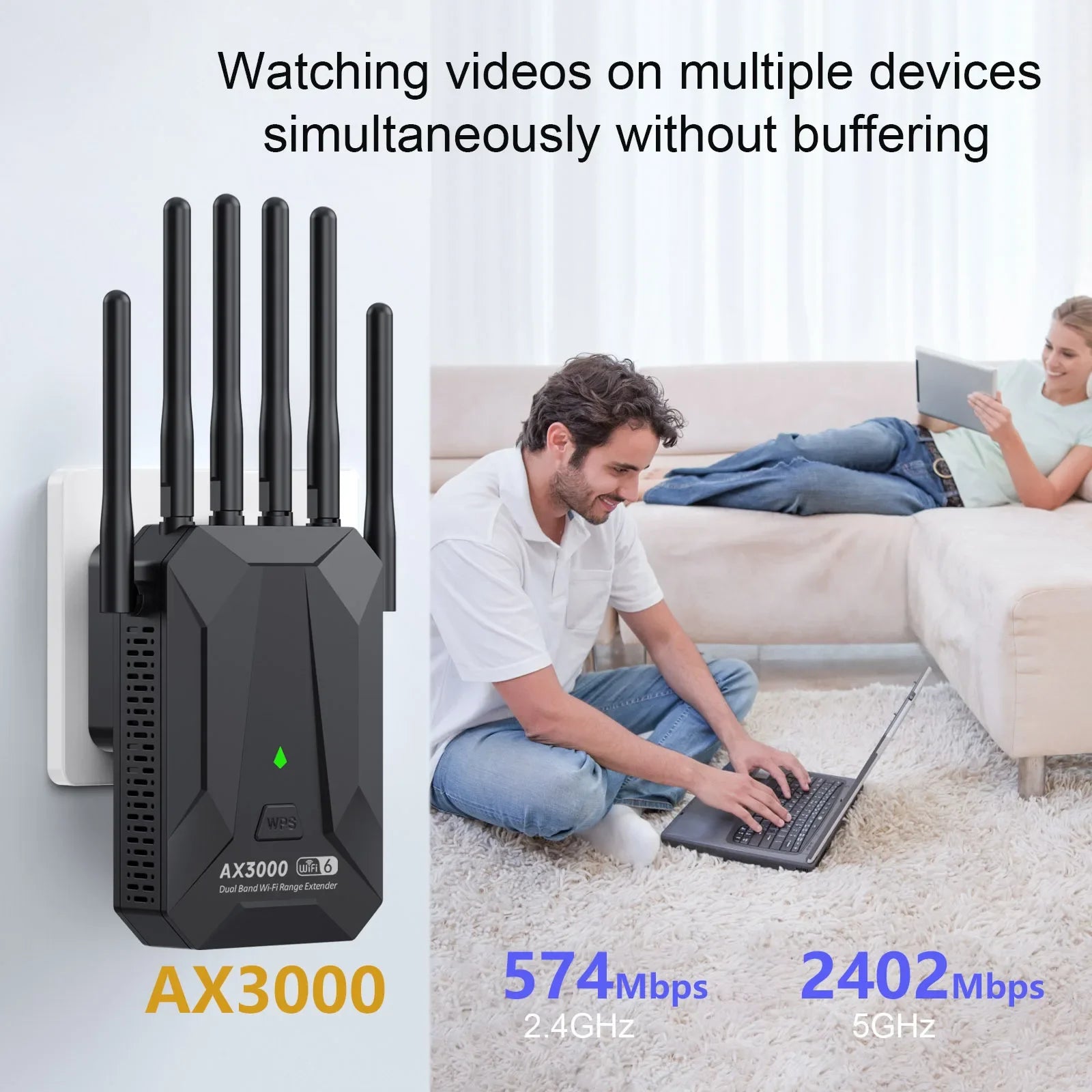 WiFi 6 AX3000 Wireless Repeater Dual Band 2.4GHz 5GHz 802.11AX Wi-Fi 6 Extender Amplifier WPS Router Long Range Signal Booster.