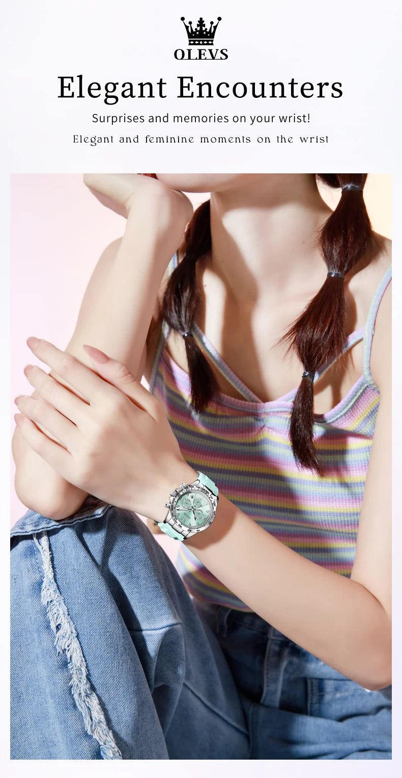 OLEVS Top Luxury Elegant Watch for Women Waterproof Luminous Ladies Watch Light Blue Silicone Strap Quartz Women's Watches Reloj.