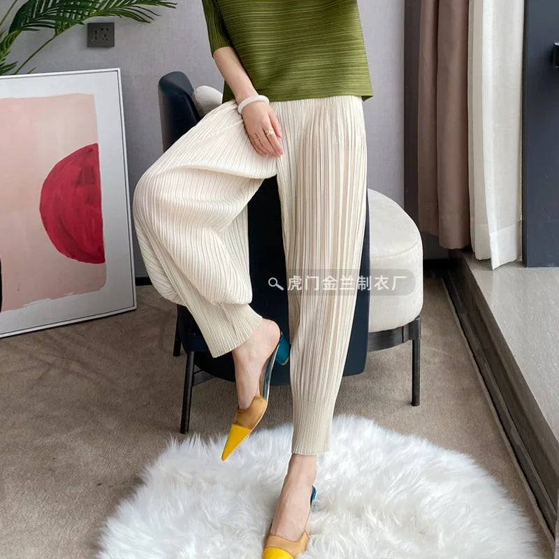 Miyake Life Pleated Pants Loose Harem Pants Women's Summer Thin Fashion Versatile Nine-minute Calf Pants