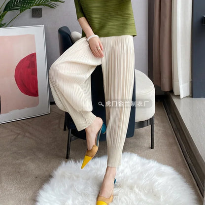 Miyake Life Pleated Pants Loose Harem Pants Women's Summer Thin Fashion Versatile Nine-minute Calf Pants