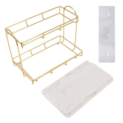 Badezimmerregal, goldfarben, weiß, 2-stufig, für Shampoo, Aufbewahrungsregal, rutschfest, für Make-up, Dusche, Eckregale, Badezimmer-Organizer, Zubehör