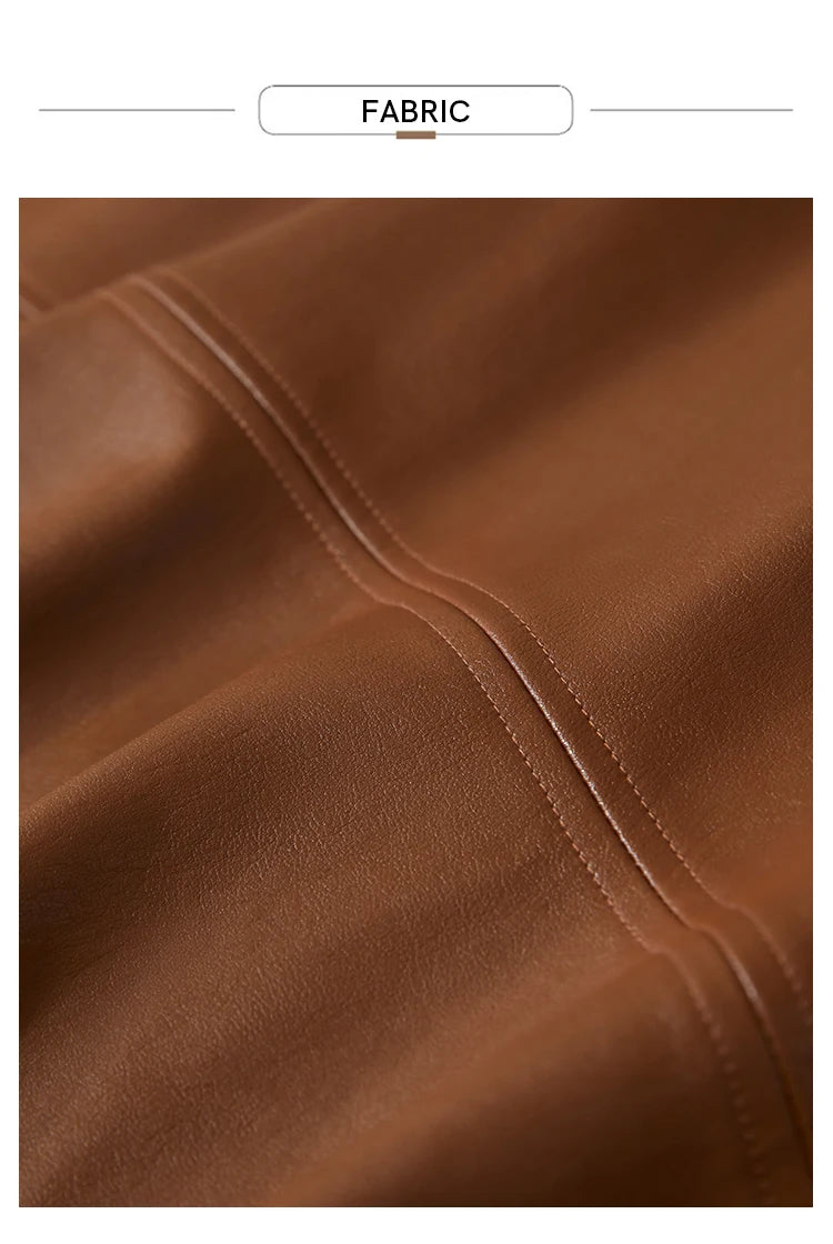 AMII Minimalist Elegant Commuter Environmentally Friendly PU Leather Skirt 2024 Winter New Women's Loose A-shaped Skirt 12444181.