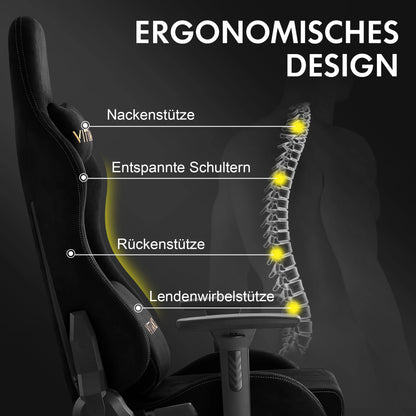 Gaming-Stuhl, luxuriöser, atmungsaktiver Bürostuhl aus Wildlederimitat, Spielstuhl, ergonomischer Gamer-Stuhl mit Fußstütze, Kopfstütze, Lendenpolster