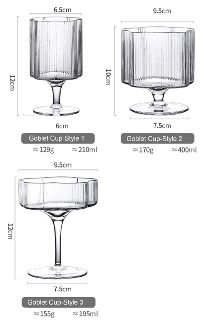 Clear Ice Cream Glass Whiskey Red Wine Glass Cup Flower Stripe Glass Mug Vintage Iced American Coffee Mug Home Stacked Cup.