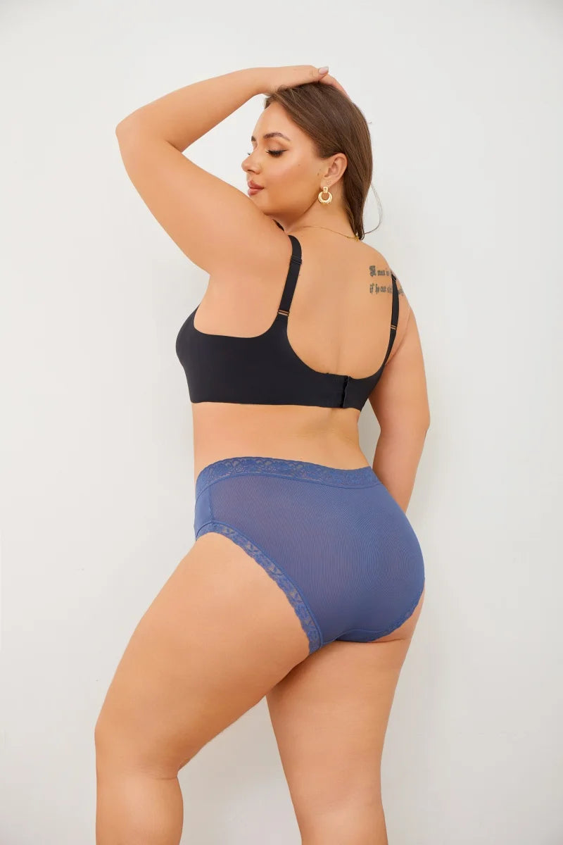 6PCS Women's Plus Size Lace Panties Seamless Solid Color Sport Cozy Physiological Underwear Female Breathable Elastic Lingerie.