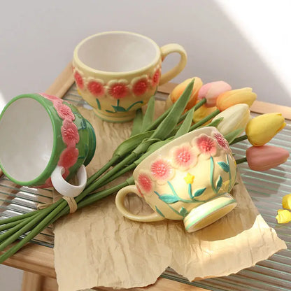Flower Plate Embossed Small Flower Breakfast Dessert Plate Household Ceramic Plate Under Glaze Colored Hand-painted Tableware.