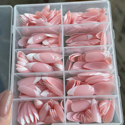 360/240/120pcs Light Pink Almond Press On Nails Glossy White French Fake Nail Simple Full Cover Fake Nails Soft Gel Nail Tips*%&.